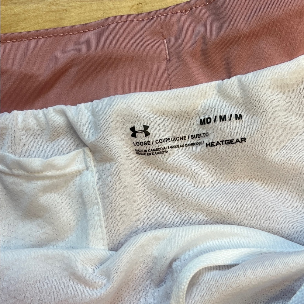 Under Armour Dusty Rose Women's Athletic Shorts with White Trim - Picture 5 of 8